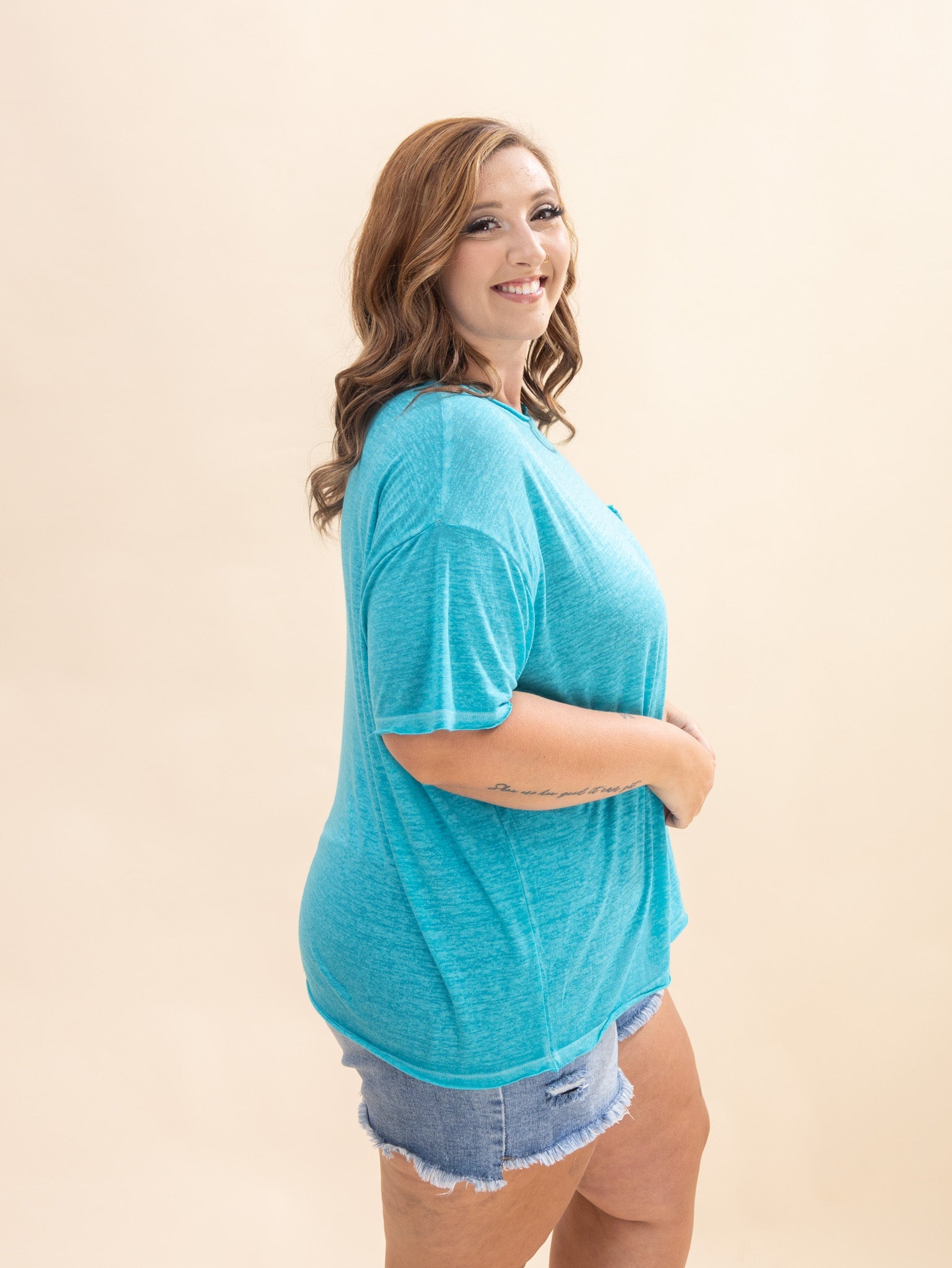 Zenana Oversized Melange Burnout Raw Edge Tee