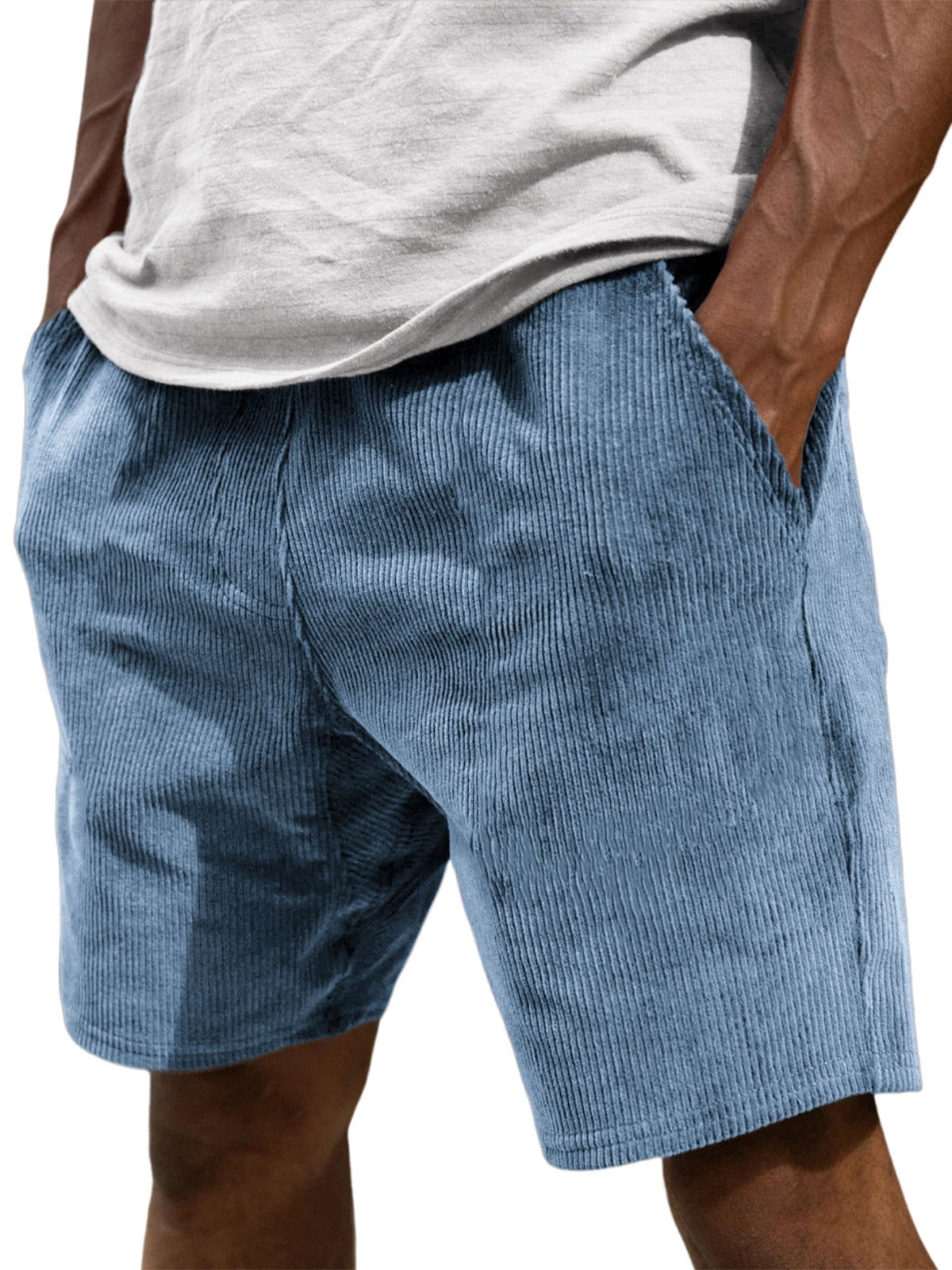 Men's Corduroy Vintage Stylish Elastic Waist Casual Shorts With Side Pockets