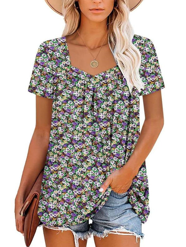 ⏰Hot Sale-Women's Summer Pleated Printed Short-Sleeves