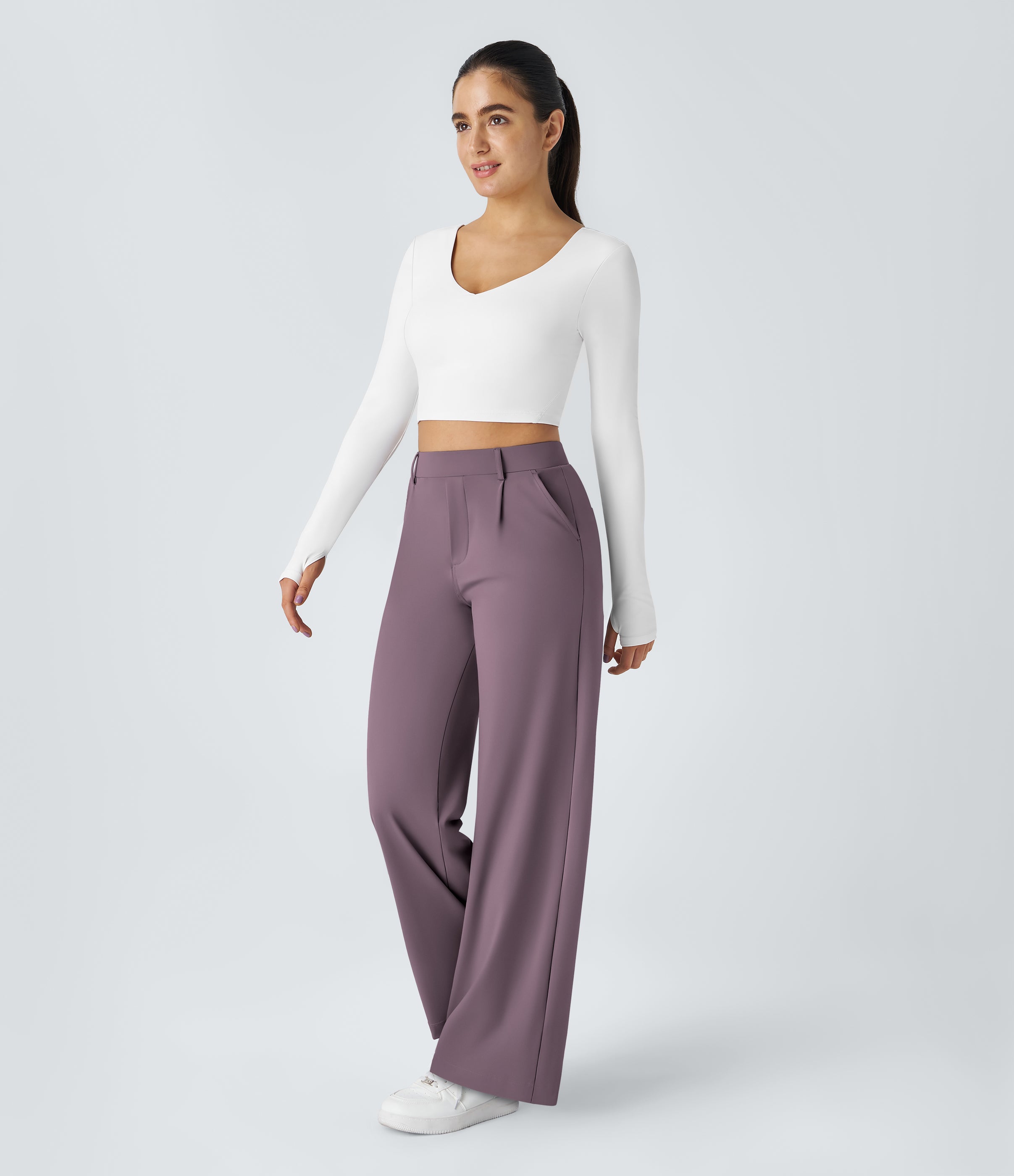 Factory Outlet - High Waisted Side Pocket Straight Leg Work Suit Pants