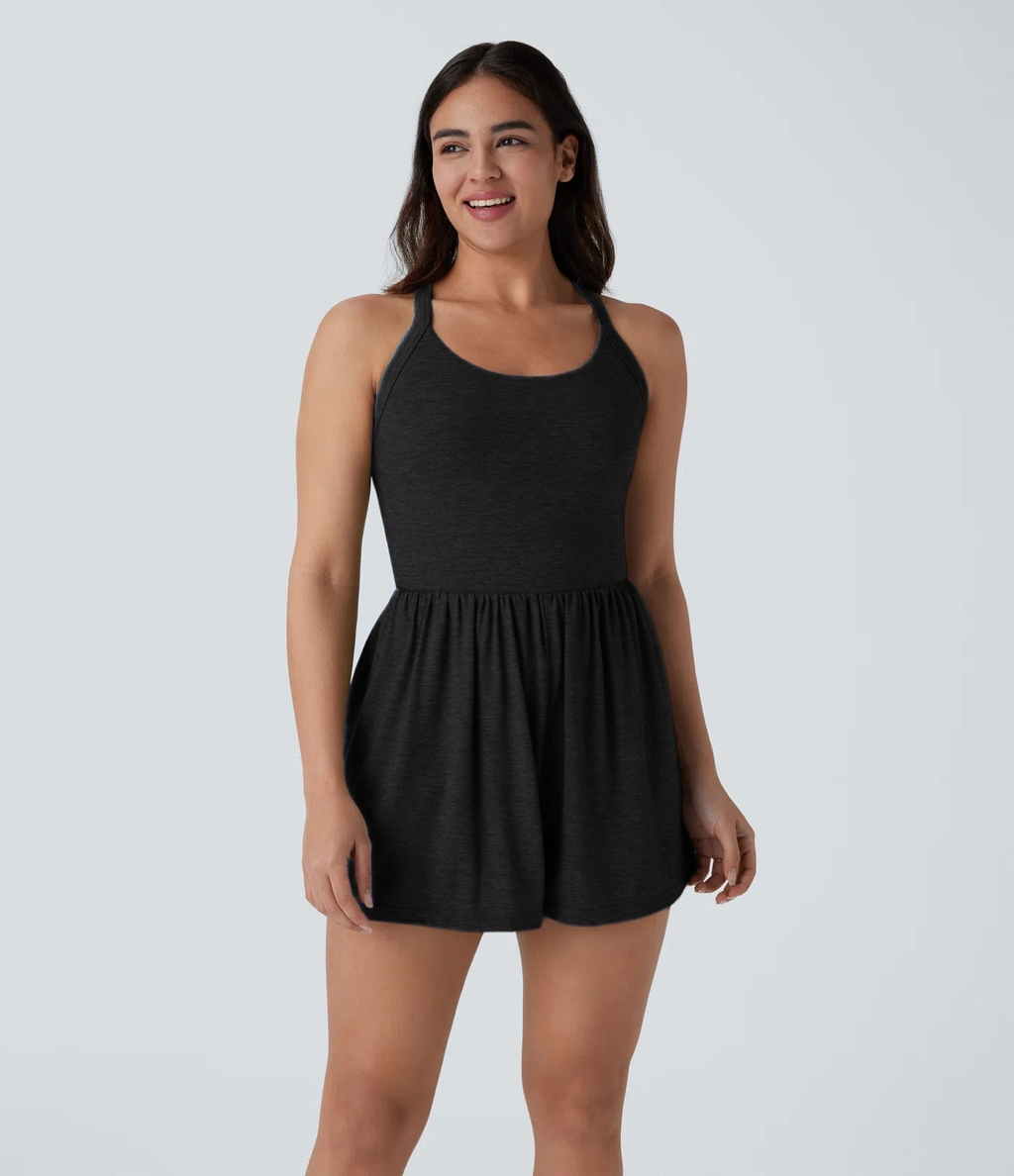 Backless Twisted Side Pocket 2-in-1 Resort Romper