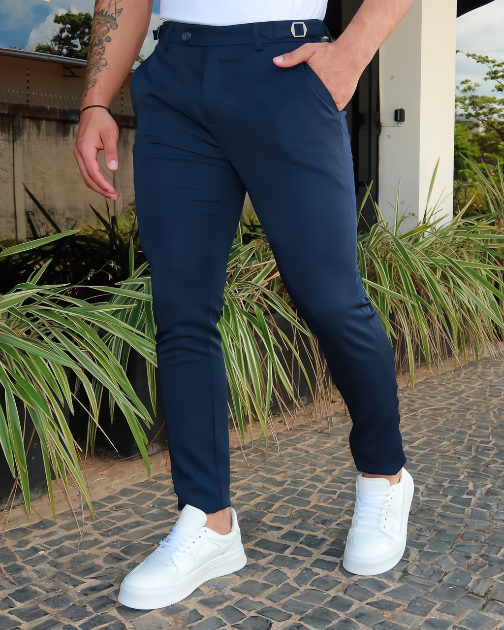 Men's Stretch Gurkha Pants Slim Fit Dress Pants for Men Expandable Waist Dress Pants