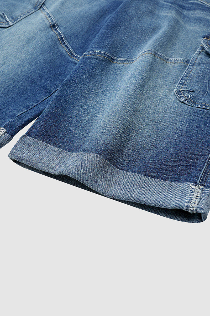 Flap Pocket Roll Hem Denim Bermuda Shorts Without Belt