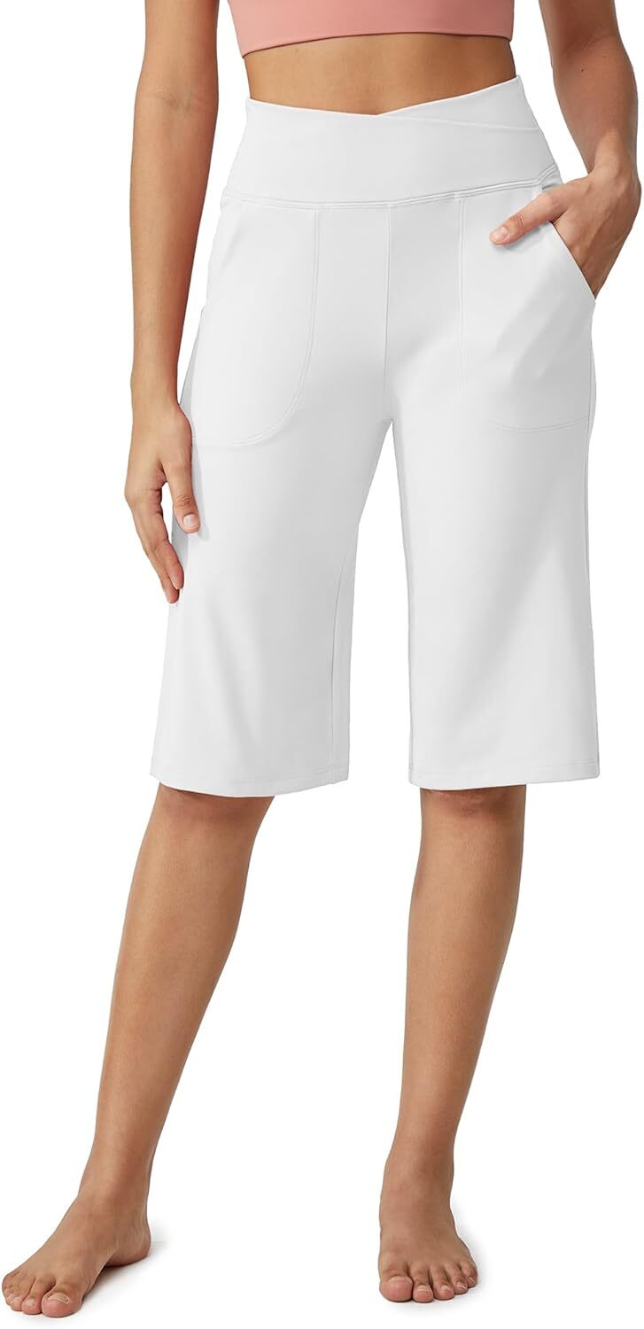 Capri Pants for Women -Knee Length Wide Leg Yoga Capris Dressy Casual Summer Crop Pants with Pockets