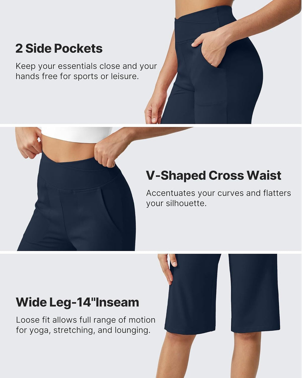Capri Pants for Women -Knee Length Wide Leg Yoga Capris Dressy Casual Summer Crop Pants with Pockets