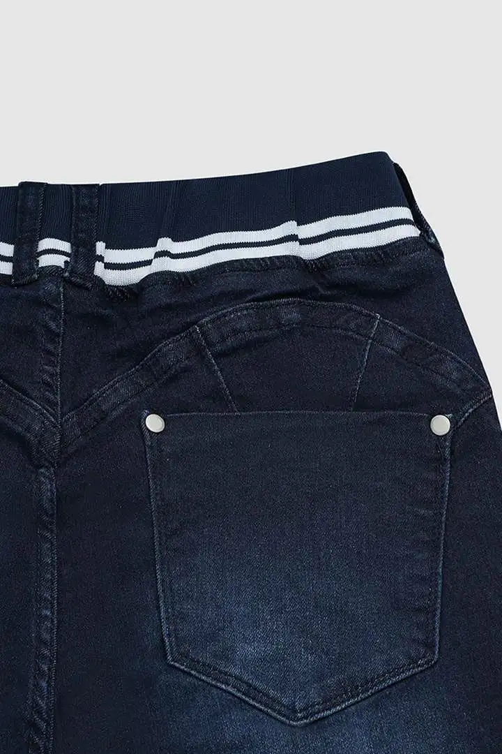 🔥Flash Sale⚡Wash Contrast Binding Double Button Drawstring Mid Waist Capri Jeans