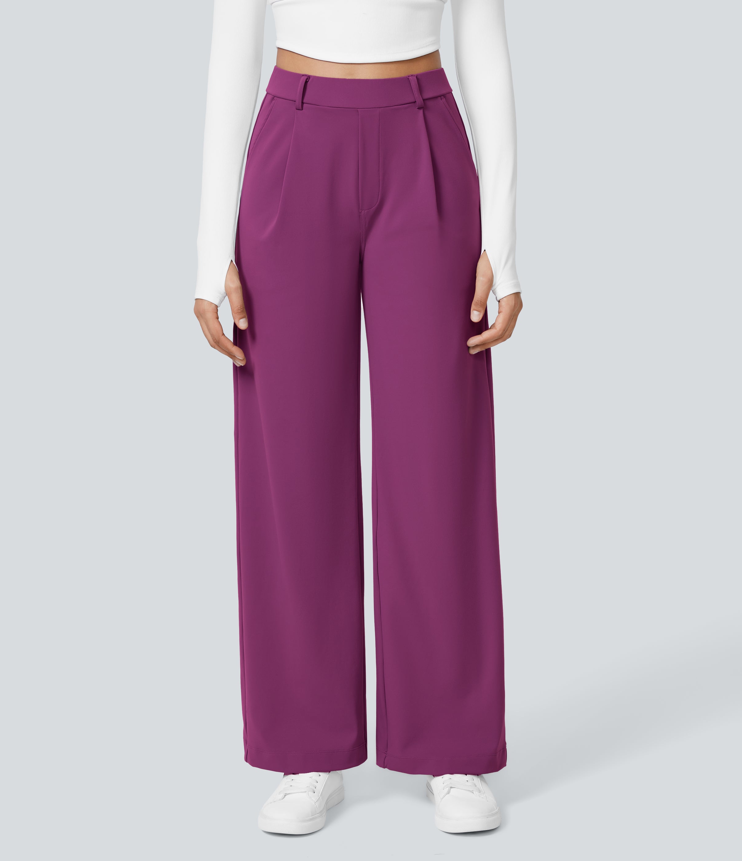 Factory Outlet - High Waisted Side Pocket Straight Leg Work Suit Pants