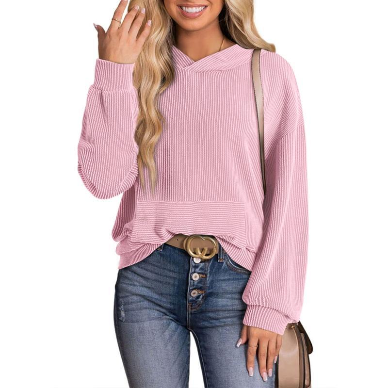 Women's Pullover Hoodies Sweatshirts Casual Loose Long Sleeve Ribbed Knit Shirts