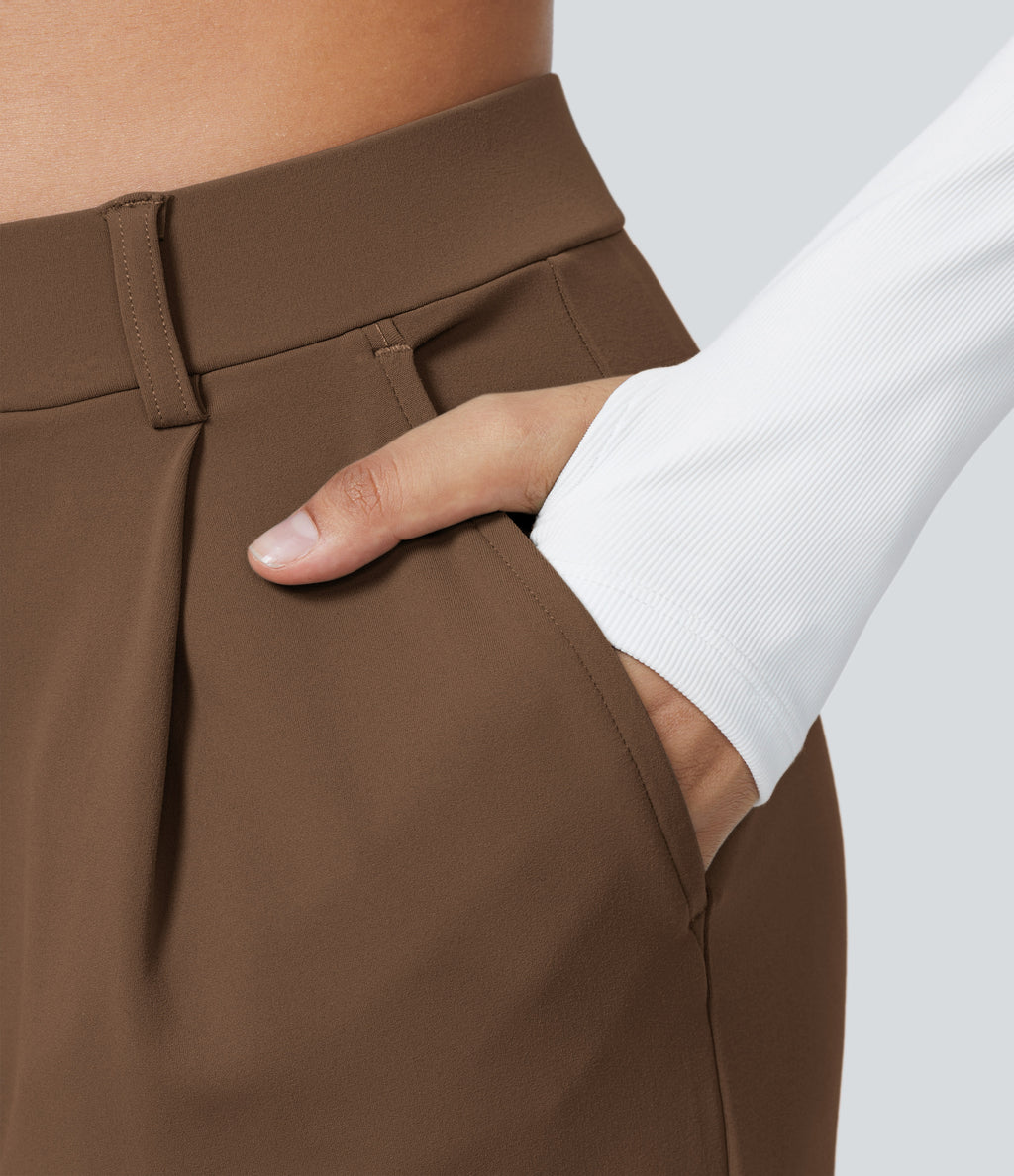 Factory Outlet - High Waisted Side Pocket Straight Leg Work Suit Pants