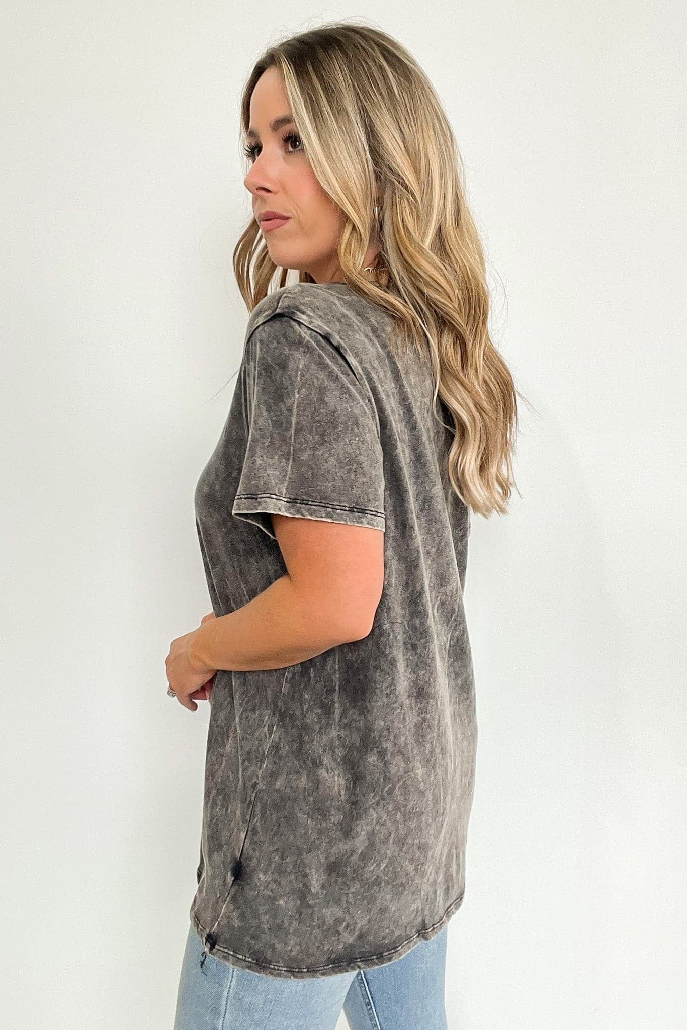 Soliel Acid Wash V-Neck Relaxed Fit Top - BACK IN STOCK