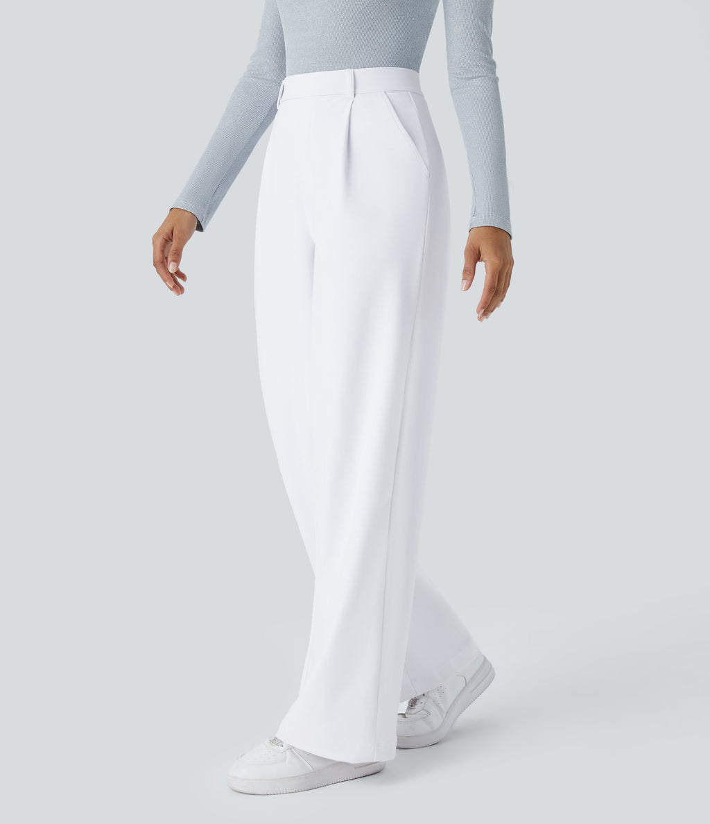 Factory Outlet - High Waisted Side Pocket Straight Leg Work Suit Pants