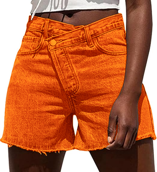 Womens High Waisted Vintage Crossover Denim Shorts with Stretch