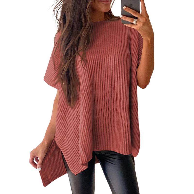 2025 Summer Women's Casual Crew Neck Drop Shoulder Loose Fit Short Sleeve Knit Pullover