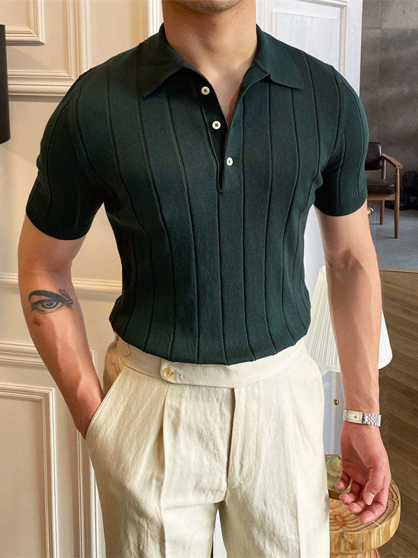 Men's Pleated Elegant Knitted Polo Shirt