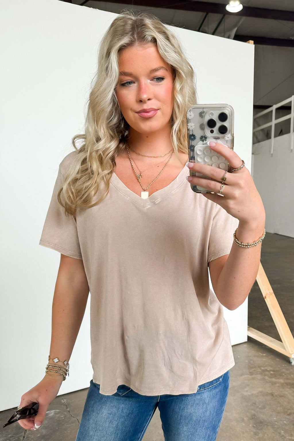 Soliel Acid Wash V-Neck Relaxed Fit Top - BACK IN STOCK