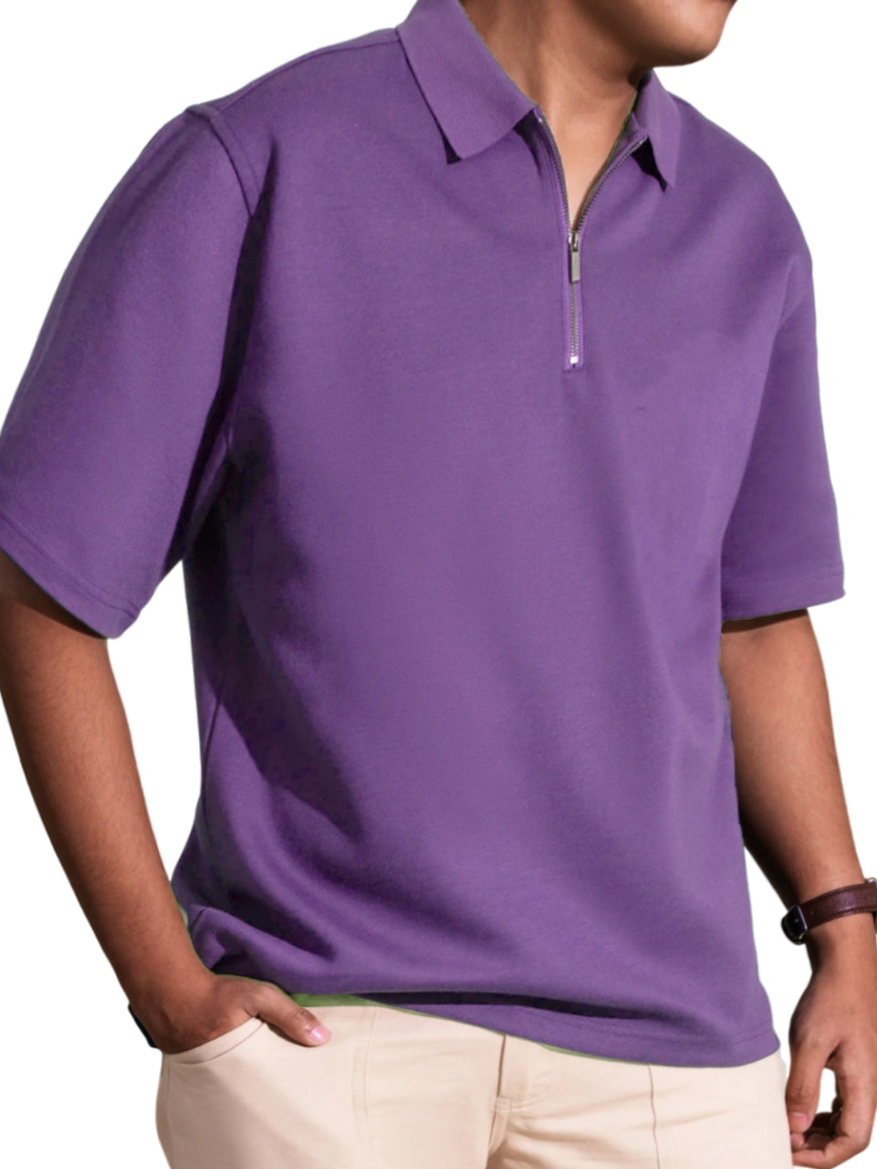 Men's Casual Comfort Zip Short Sleeve Polo Shirt