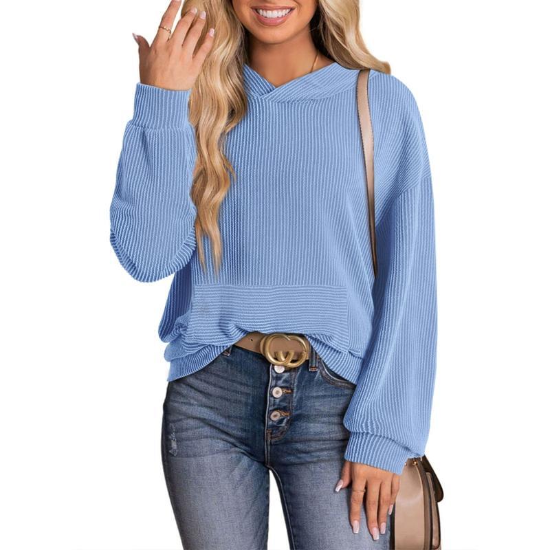 Women's Pullover Hoodies Sweatshirts Casual Loose Long Sleeve Ribbed Knit Shirts