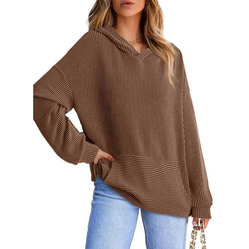 Women's Pullover Hoodies Sweatshirts Casual Loose Long Sleeve Ribbed Knit Shirts