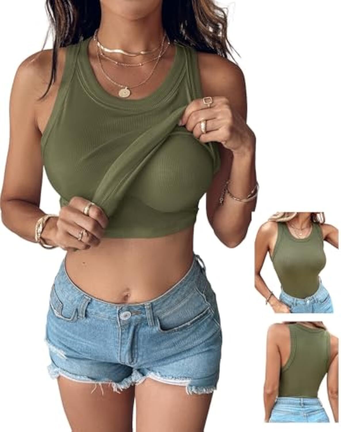 Women Built-in Bra Tank Tops Sleeveless Casual Shirts Racerback Ribbed Fitted Tank Tops