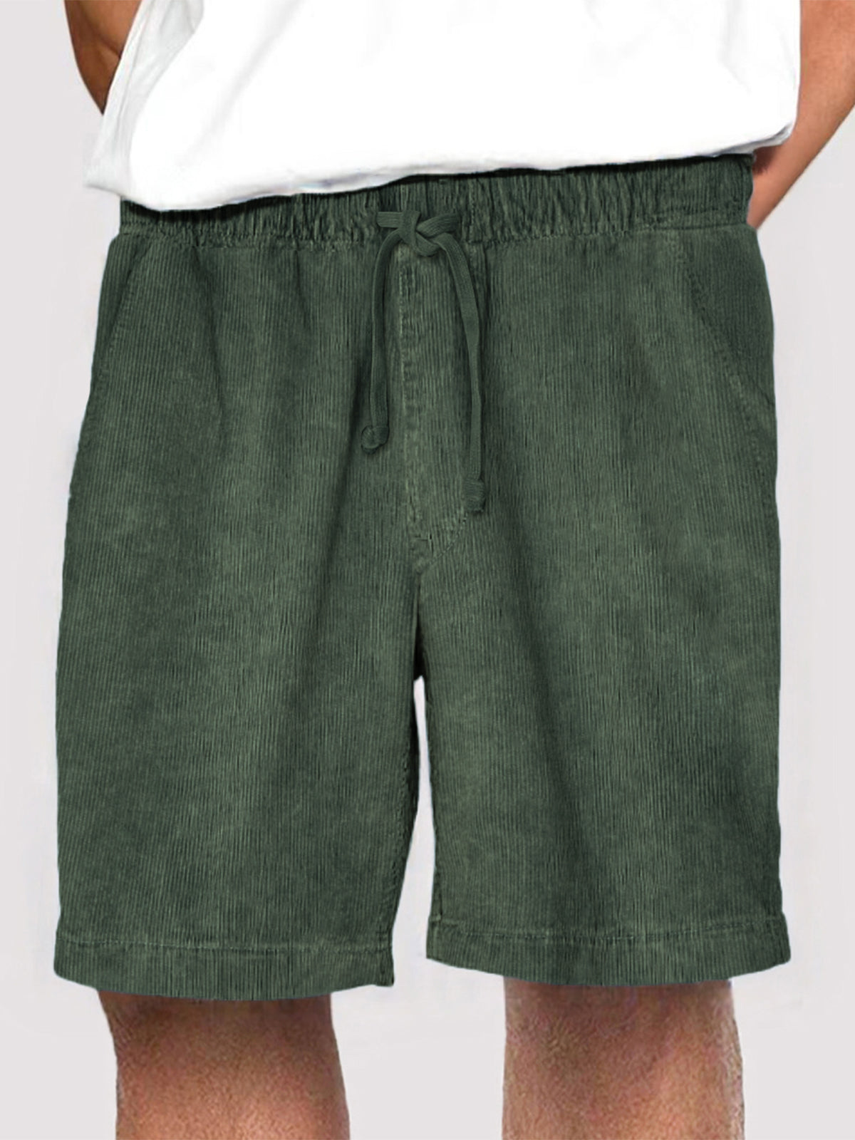 Men's Fashion Corduroy Casual Everyday Elastic Waist Drawstring Shorts With Side Pockets