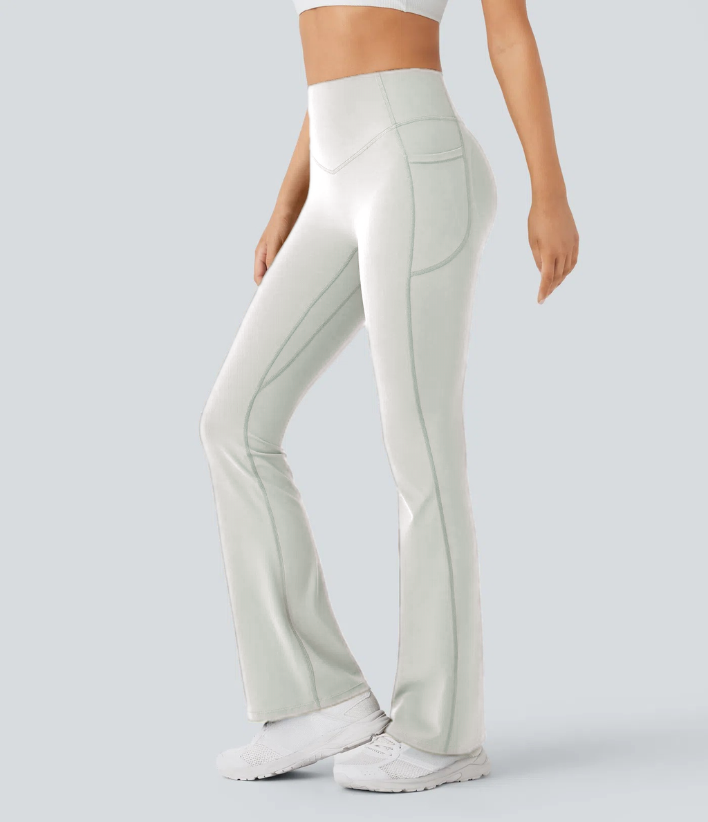 High Waisted Scrunch Butt Lifting Tummy Control Pocket Shaping Yoga Bootcut Leggings