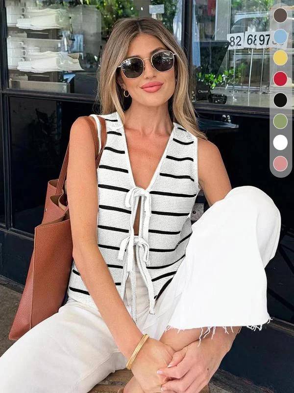 Women's Striped V-Neck Sleeveless Tank Top