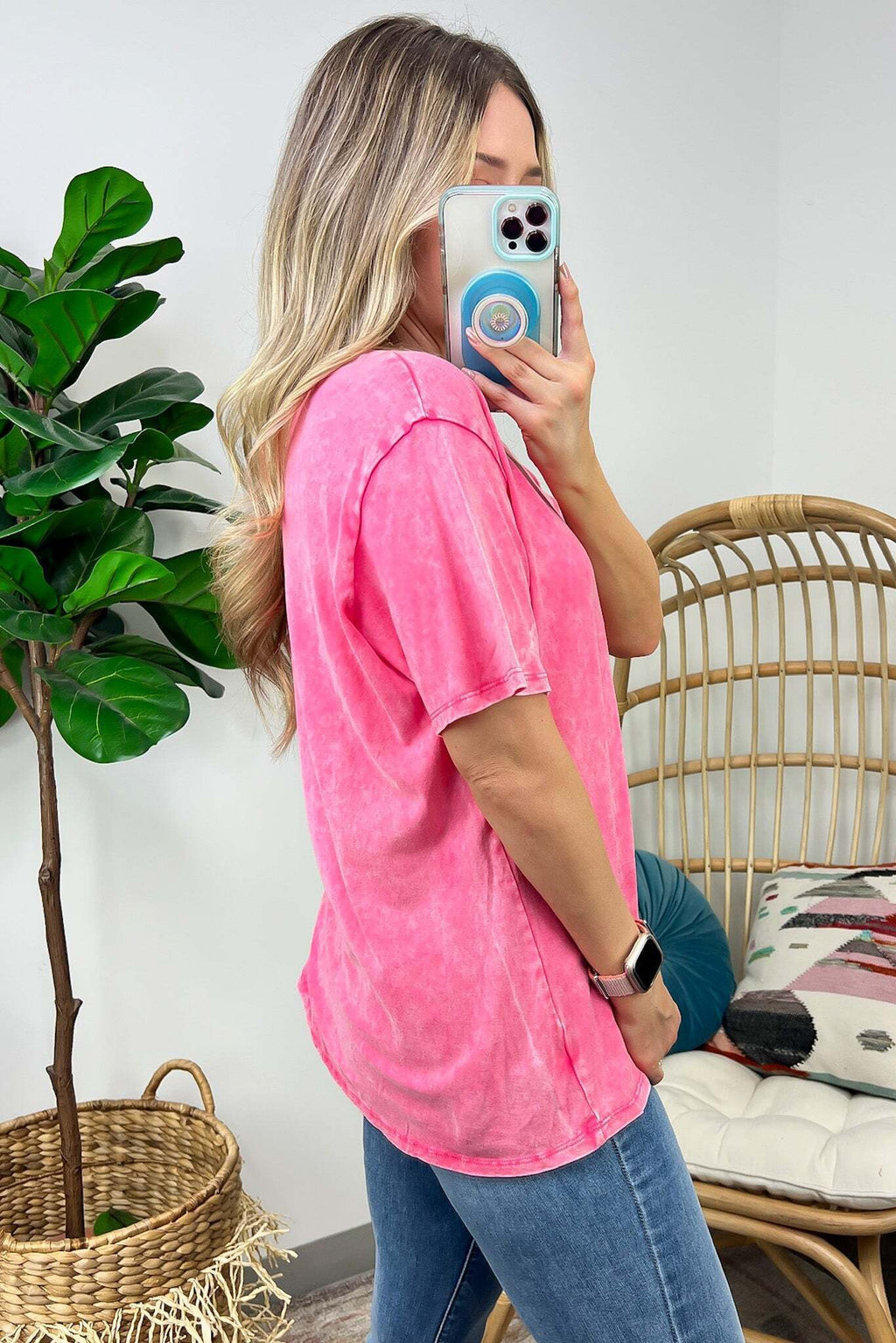 Soliel Acid Wash V-Neck Relaxed Fit Top - BACK IN STOCK