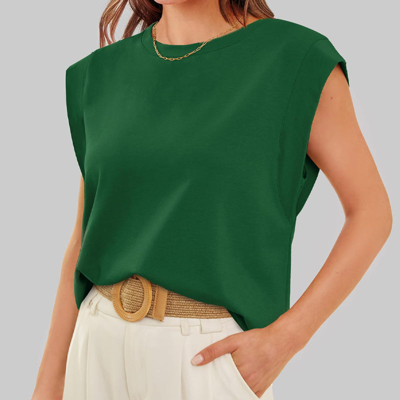 ⚡FINAL SALE⚡- Solid Color Blouse with a Crew Neck and Cap Sleeves