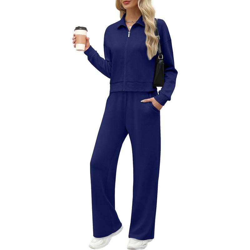 Women's 2 Piece Outfit Fleece Sweatsuit Casual Lounge Matching Sets Crewneck Loose Fit Cozy Sweatshirt & Straight Leg Sweatpants Womenswear