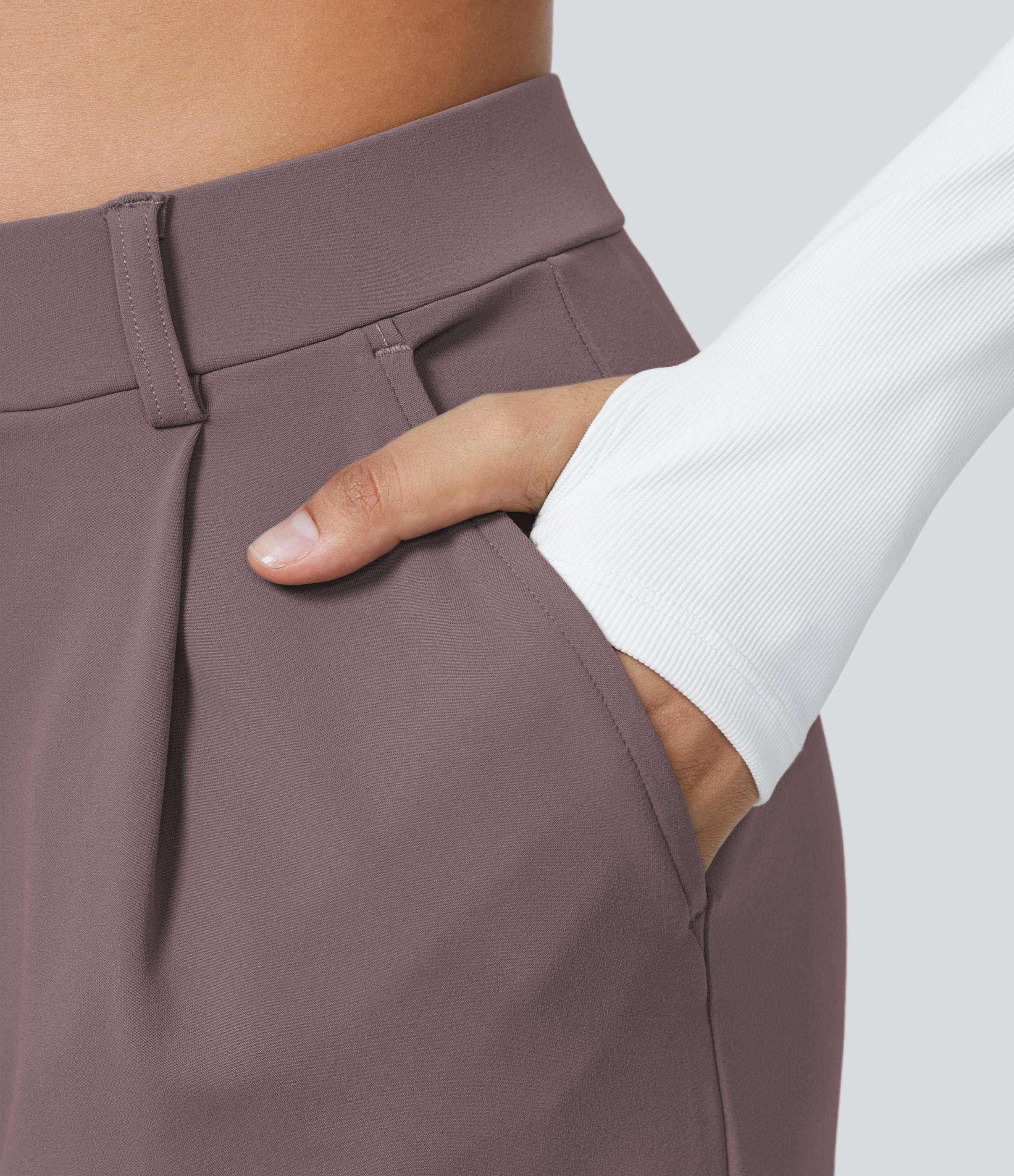 Factory Outlet - High Waisted Side Pocket Straight Leg Work Suit Pants