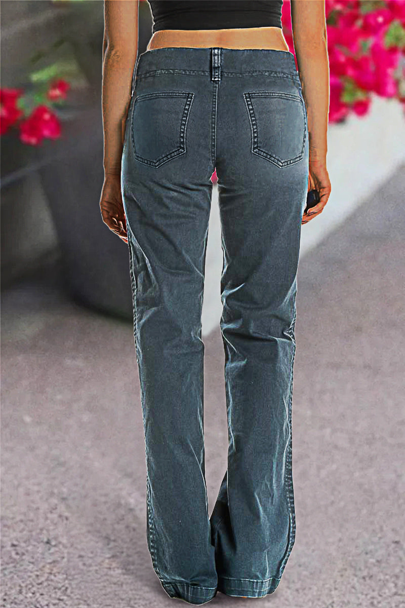 ⚡FINAL SALE⚡- Double Button Mid Waist Straight Leg Pants