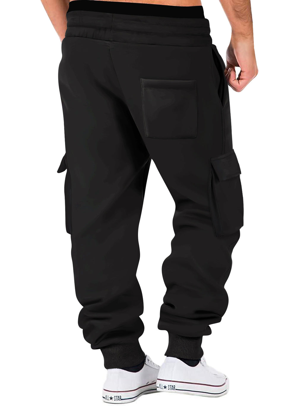Men's Solid Color Multiple Pockets Drawstring Waist Sweatpants