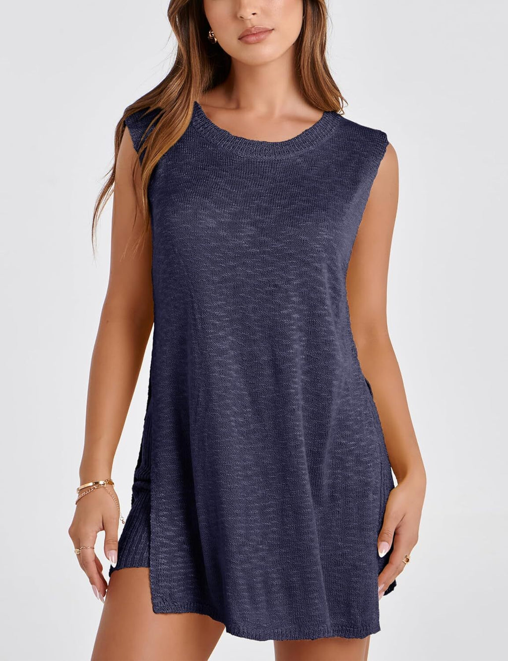 Women 2 Piece Outfits Lounge Sets Summer Knit Sleeveless Top and Shorts Sweater Set