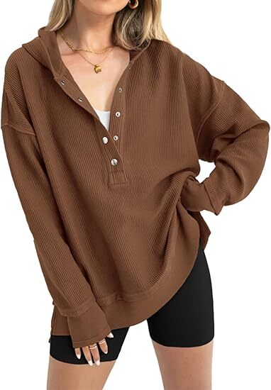 Women’s Casual V-Neck Button-Up Hoodie with Side Slits
