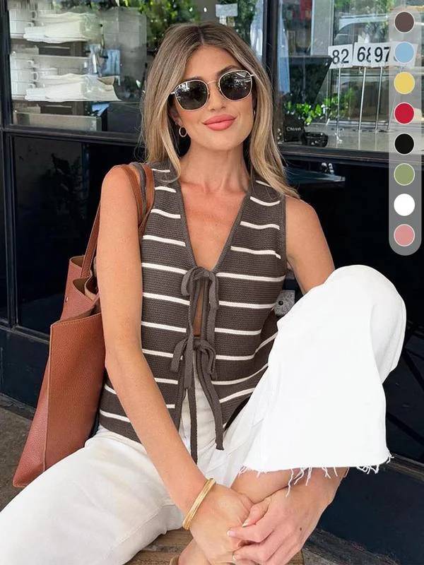 Women's Striped V-Neck Sleeveless Tank Top