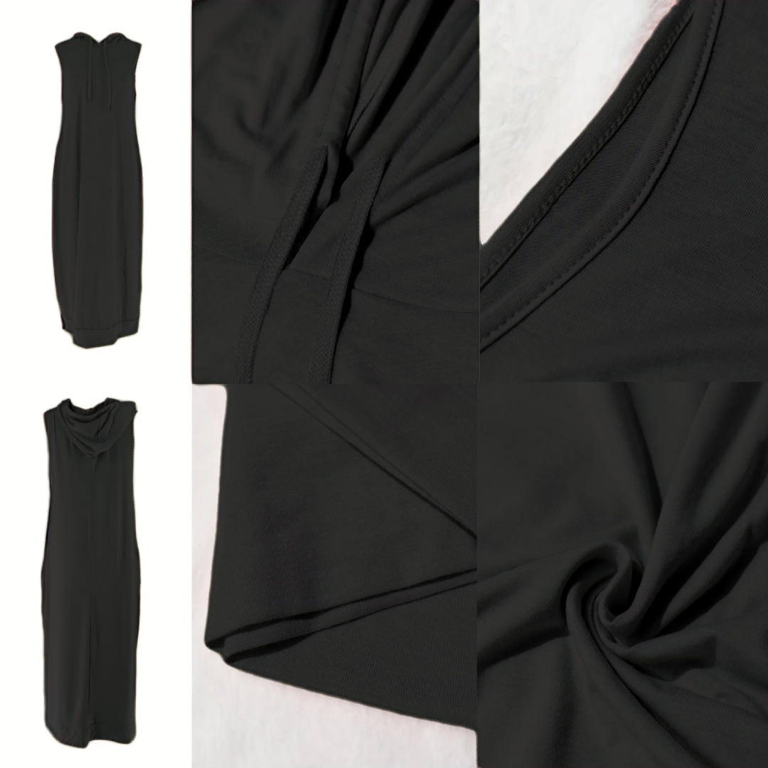 🔥Last day promotion⏰-Women's Plain Drawstring Hooded Tank Dress, Casual Pocket Sleeveless Maxi Dress for Summer, Fashion Women's Clothing for Daily Wear