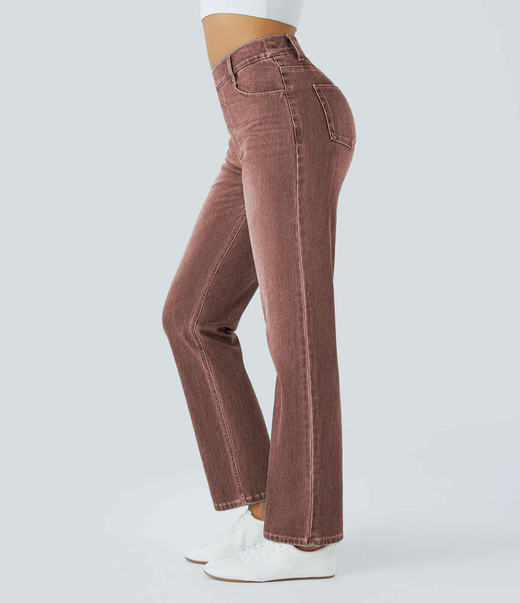 Stretch-Knit Straight-Leg Jeans with Multiple Pockets