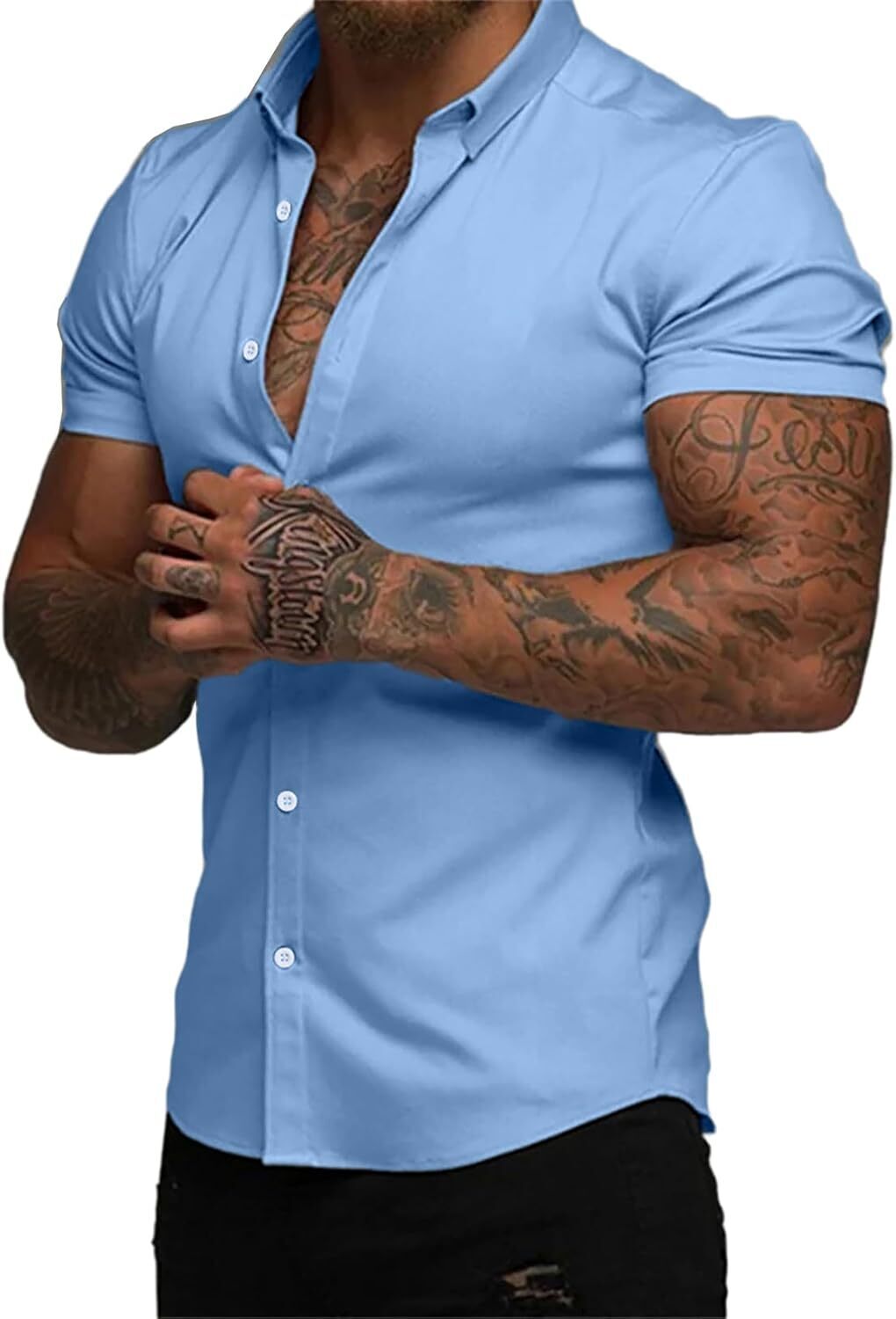 Men's Short Sleeve Dress Shirts Casual Button Down Wrinkle-Free Shirt