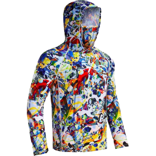 UPF 50+ Sun UV Protection Hoodie Shirts, Men Raglan Long Sleeve Lightweight Quick Dry Breathable Cooling Rash Guard with Mask Neck Gaiter for Outdoor