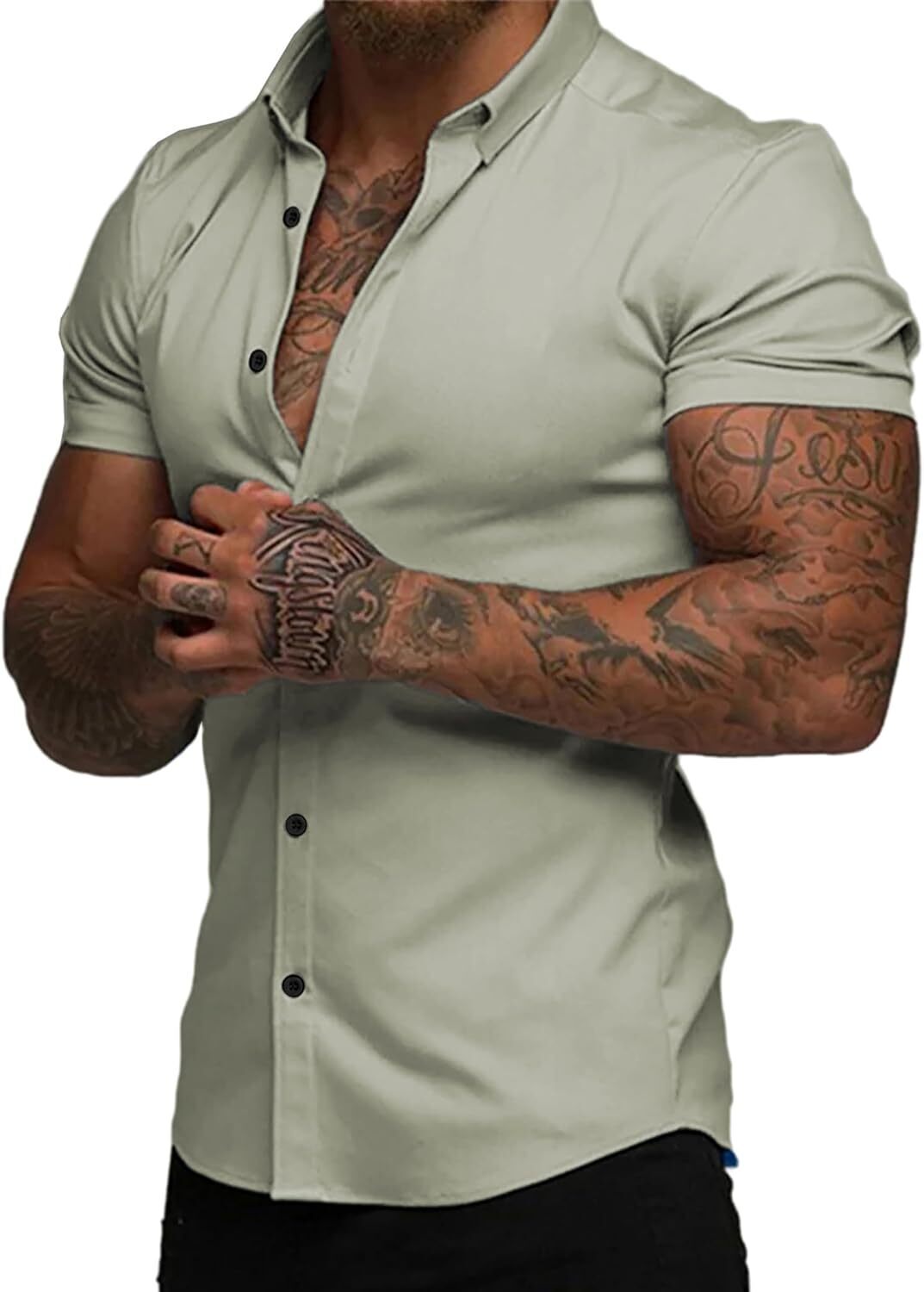 Men's Short Sleeve Dress Shirts Casual Button Down Wrinkle-Free Shirt