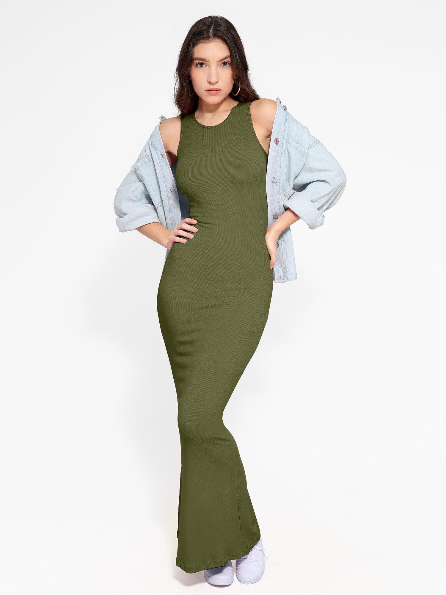 🔥Last day promotion!🔥Shapewear Modal Sleeveless Crew NeckMaxi Dress