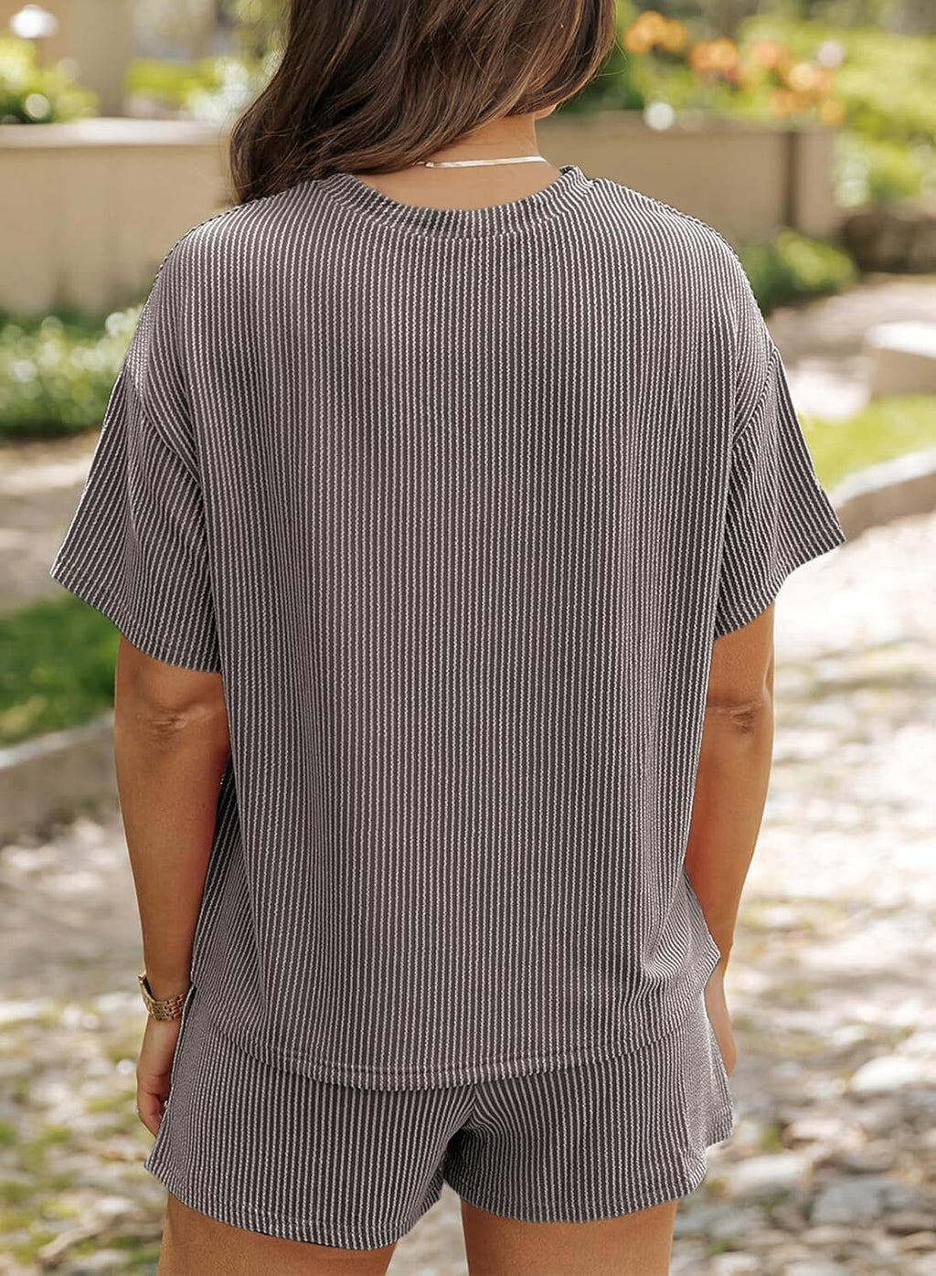 Two 2 Piece Sets for Women Short Sleeve Shirts High Waisted Shorts with Pockets Pajamas Lounge Matching Set