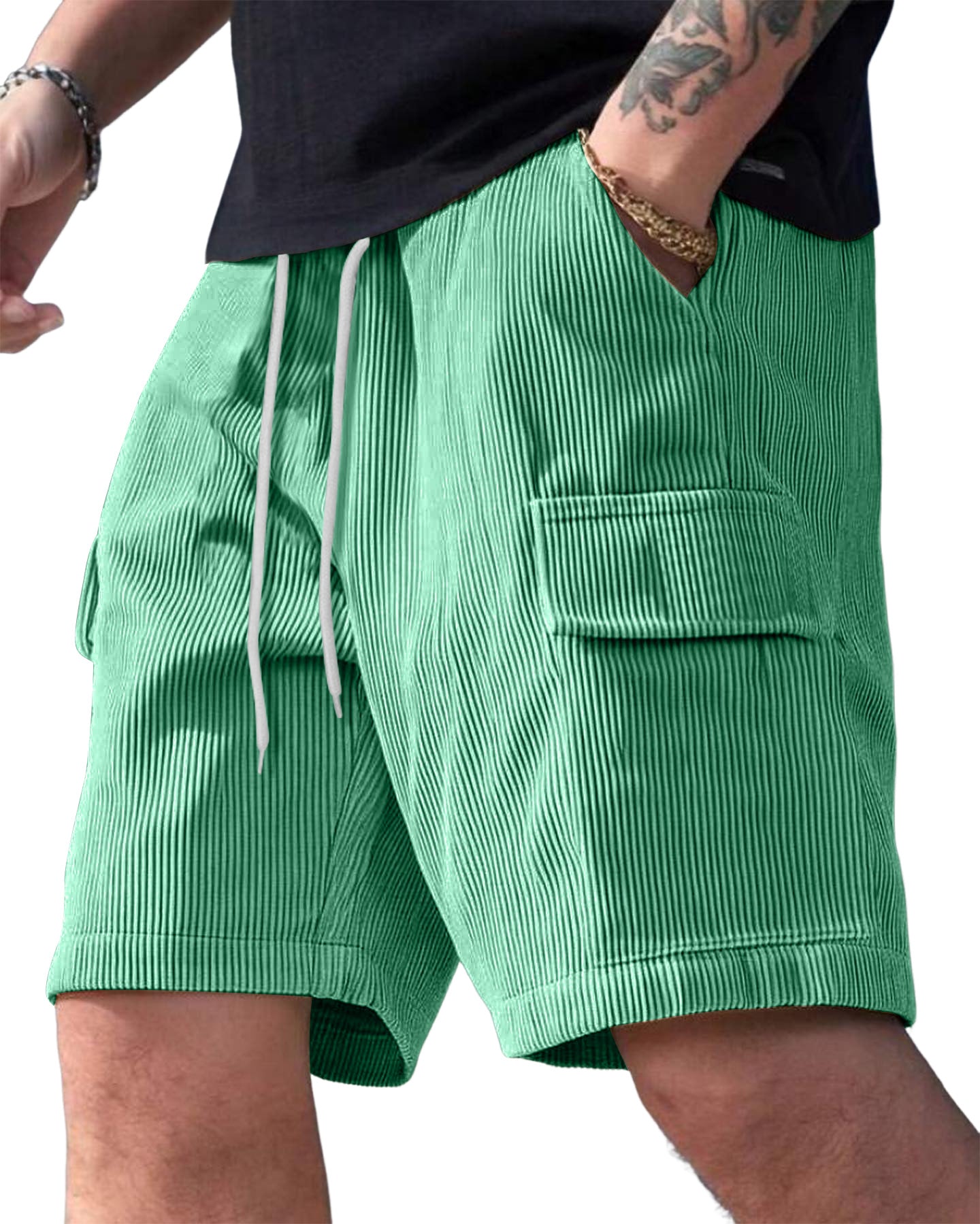 Men's Corduroy Multi-Pocket Summer Elastic Waist Casual Shorts