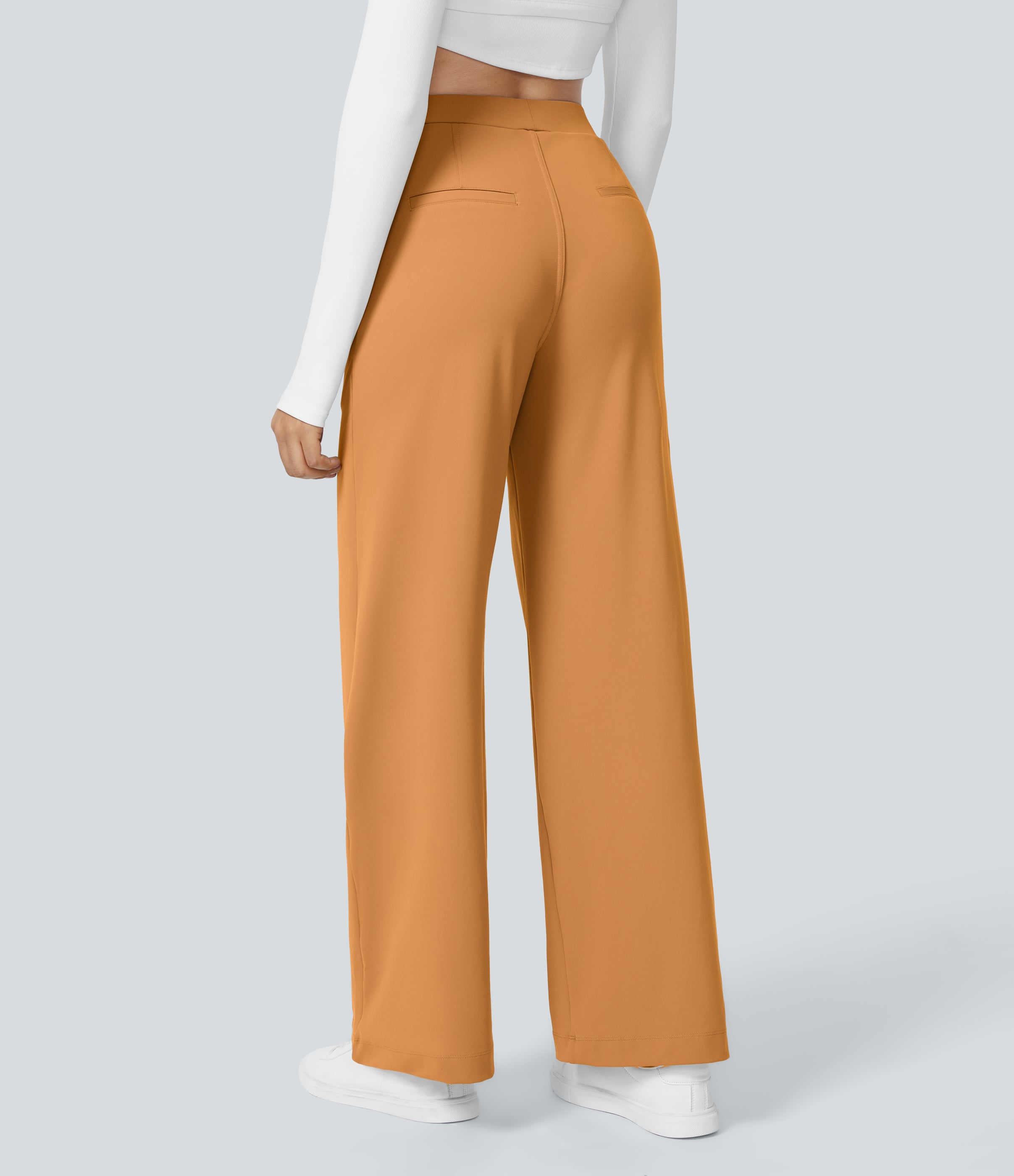 Factory Outlet - High Waisted Side Pocket Straight Leg Work Suit Pants