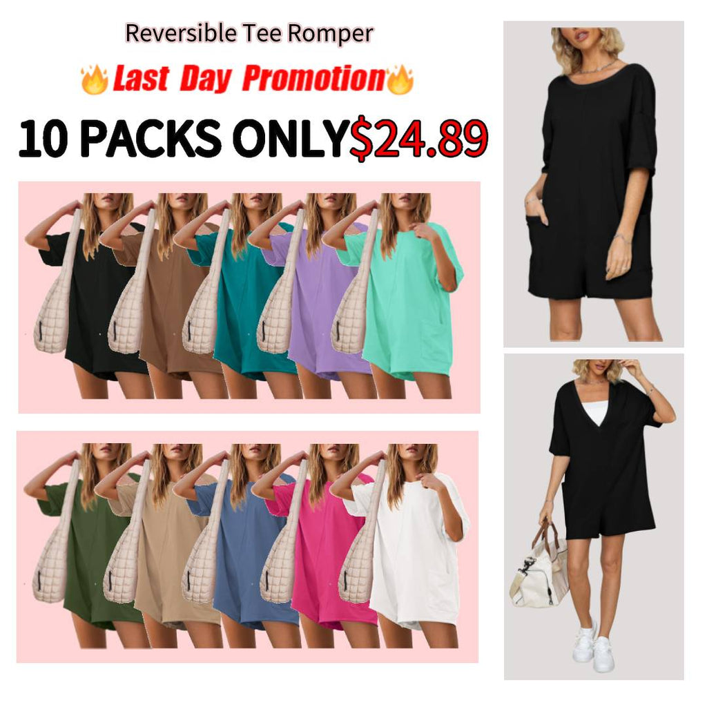 🔥Flash Sale⚡Women's Summer Oversized Reversible Tee Romper