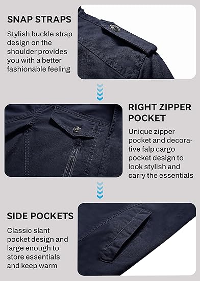🔥October Hot Sale 🔥Men's Regular Fit Solid Pocket Zipper Jacket, Casual Long Sleeve Stand Collar Outerwear for Fall & Winter