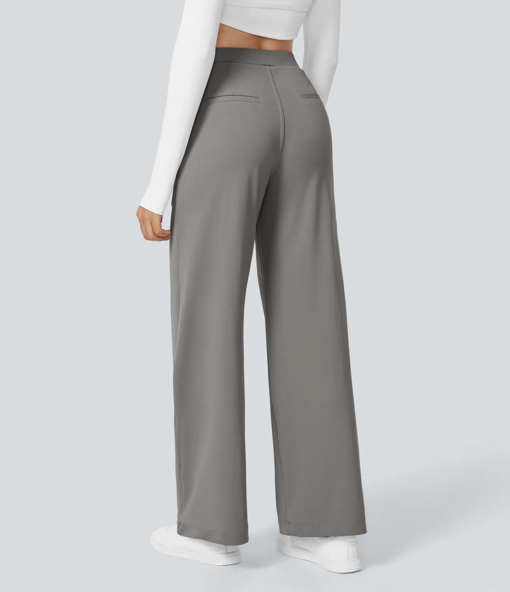 Factory Outlet - High Waisted Side Pocket Straight Leg Work Suit Pants