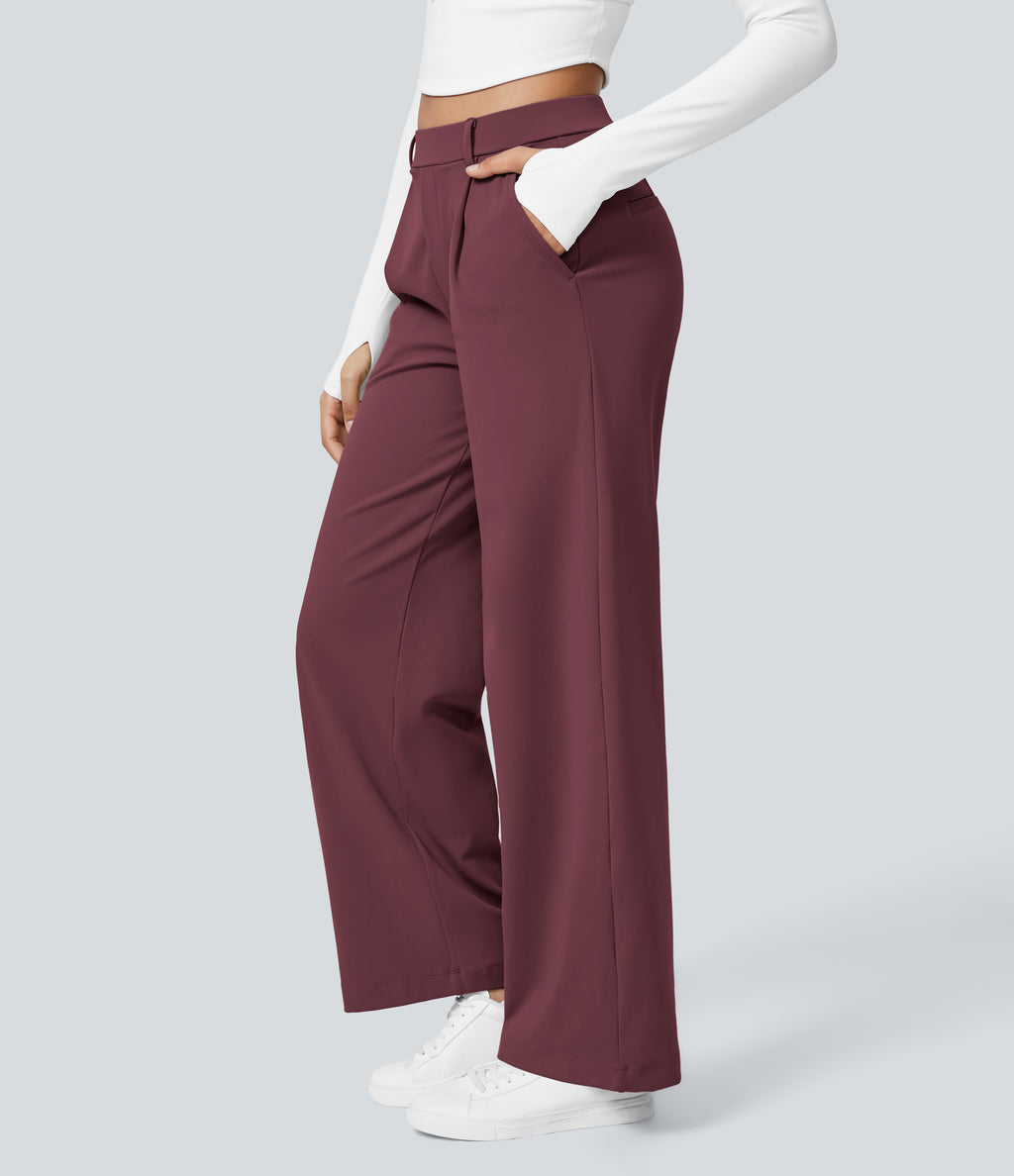 Factory Outlet - High Waisted Side Pocket Straight Leg Work Suit Pants