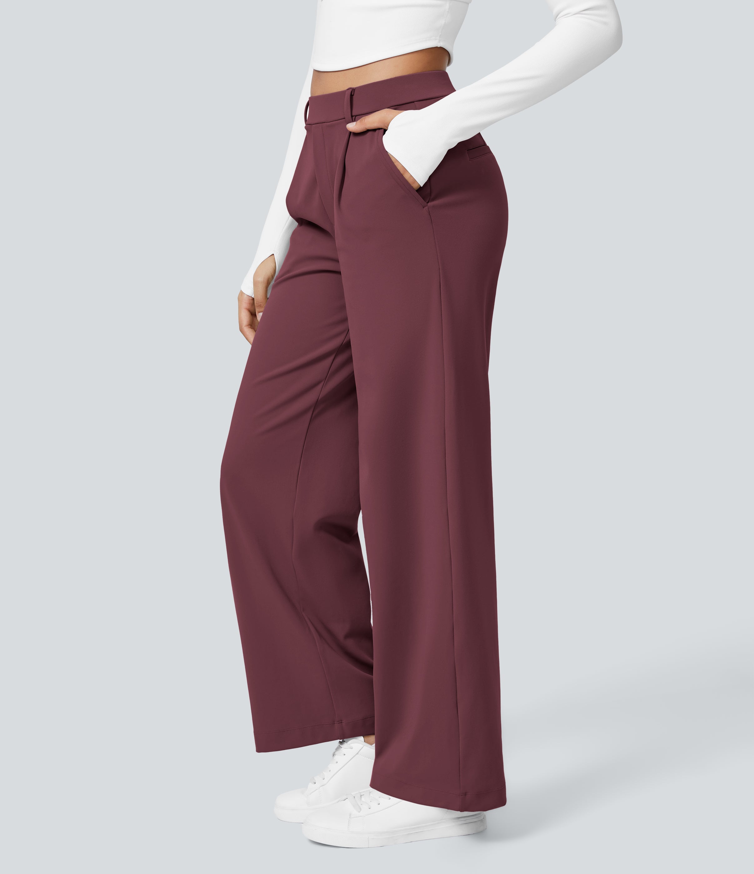 Factory Outlet - High Waisted Side Pocket Straight Leg Work Suit Pants