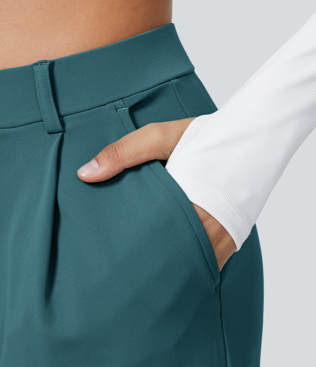 Factory Outlet - High Waisted Side Pocket Straight Leg Work Suit Pants